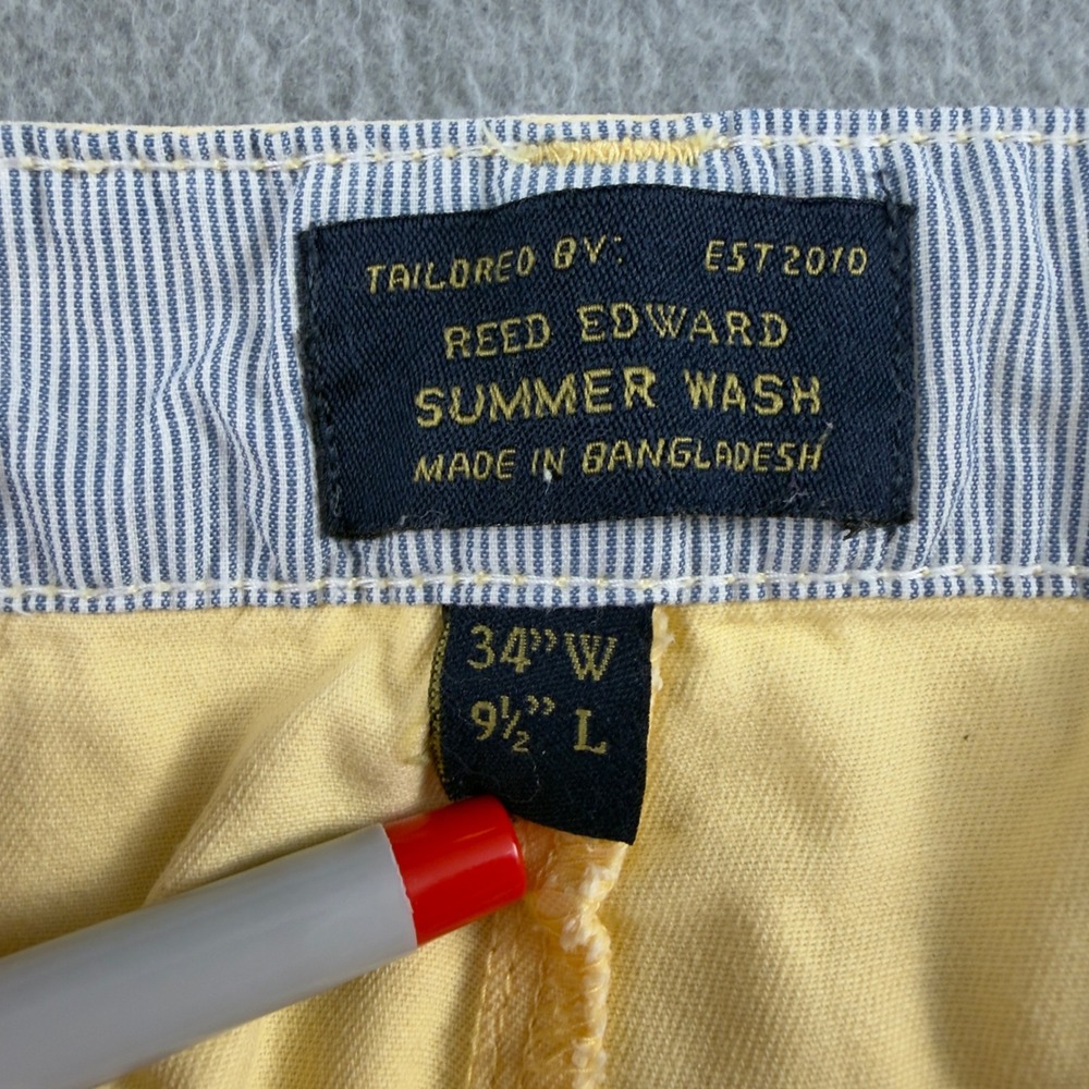 Reed Edward Summer Wash Chino Shorts Yellow Mens 34 Preppy Cotton Twill 9.5in - Picture 2 of 6